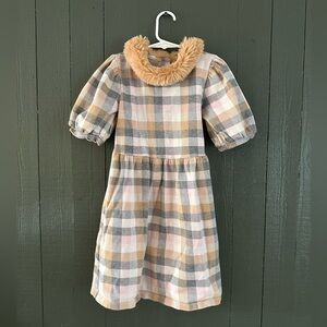 Janie & Jack Plaid Dress with Faux Fur Collar